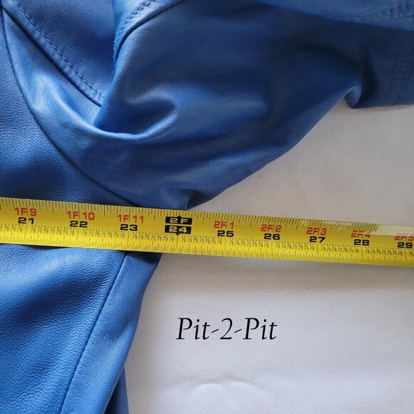 Women's "Twiggy London" 100% Genuine Leather Medium Blue Moto Jacket (Size: 1X) - Picture 12 of 14